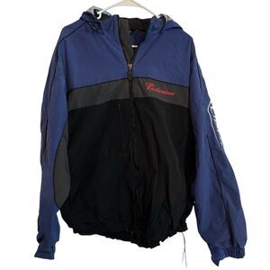 Budweiser Swingster Jacket Size XL Coat Blue and Black Removable Hood Full Zip